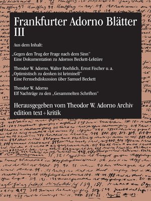 cover image of Frankfurter Adorno Blätter III